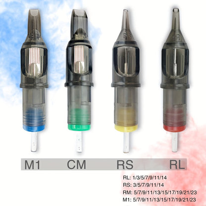 Tattoo Cartridge Needles 50Pcs Mixed - Poseidon TUV Round Liner Shader Magnum 5RL 7RL 9RL 5RS 7RS 9RS 15M1 21M1 Disposable Membrane Safety Cartridge Needles for All Tattoo Machines
