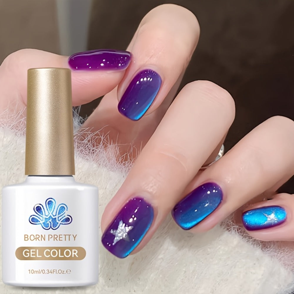 BORN PRETTY 0.34oz Blueberry Glitter Cat Magnetic Gel Nail Polish Glass Beaded Purple Blue Sparkling Semi-Permanent Gel Varnish