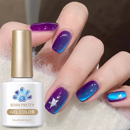 Cat Magnetic Gel Nail Polish 10ml - Blueberry Glitter Purple Blue Glass Bead Sparkling Effect, UV LED Semi-Permanent Gel Varnish with Magnetic Stick Included