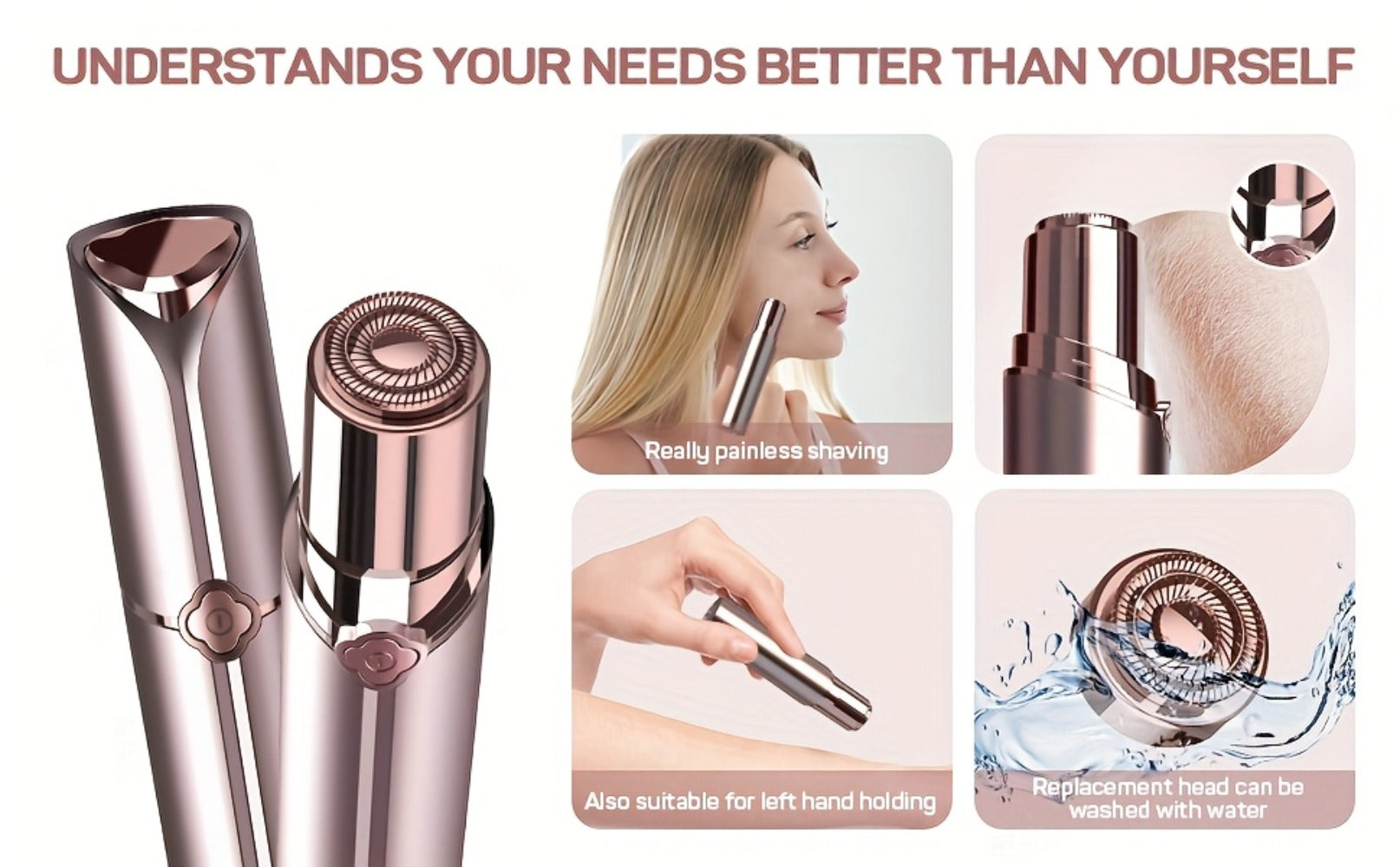 Women's Electric Facial Shaver - USB Rechargeable Hair Remover, Multi-Purpose Epilator for Bikini, Face, Legs, Arms, Underarms - Portable Hair Trimmer, Female Body Shaver, Suitable for Travel, Includes Velvet Storage Pouch + 2 Replacement Heads