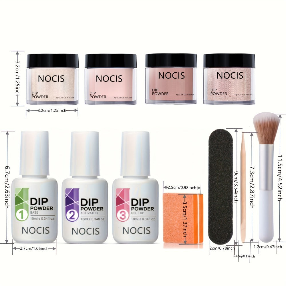 Dip Powder Nail Kit 4 Colors Glitter & Nude Shades - French Manicure Set with Base Coat Top Coat & Activator for Salon-Quality Nails at Home - Perfect Gift for Women