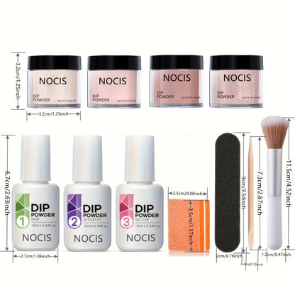 Dip Powder Nail Kit 4 Colors Glitter & Nude Shades - French Manicure Set with Base Coat Top Coat & Activator for Salon-Quality Nails at Home - Perfect Gift for Women