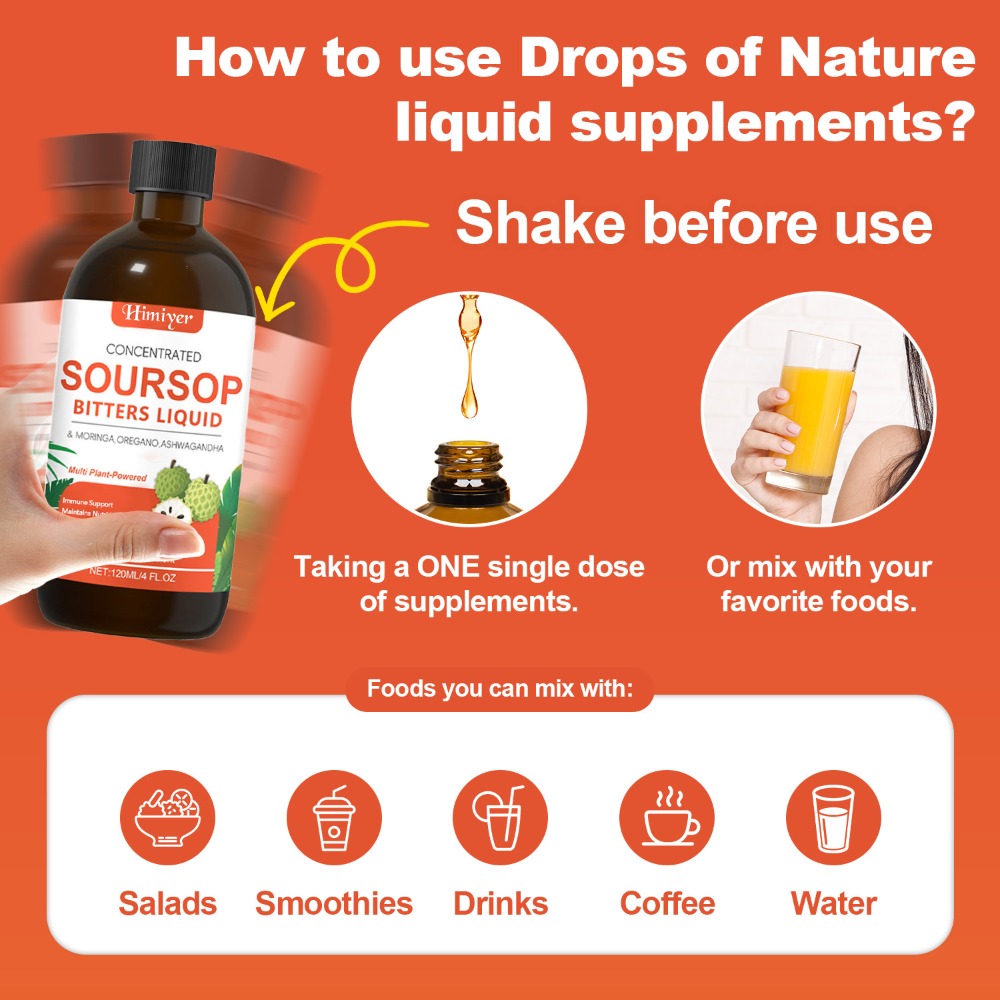 1/3pcs Soursop Bitters Liquid - Herbal Supplement, Gut Health Support - Contains Moringa, Oregano, And Ashwagandha, Suitable for Those with Sensitive Stomachs. Multi-Plant, Sugar-Free, Vegan Formula for Enhanced Vitality