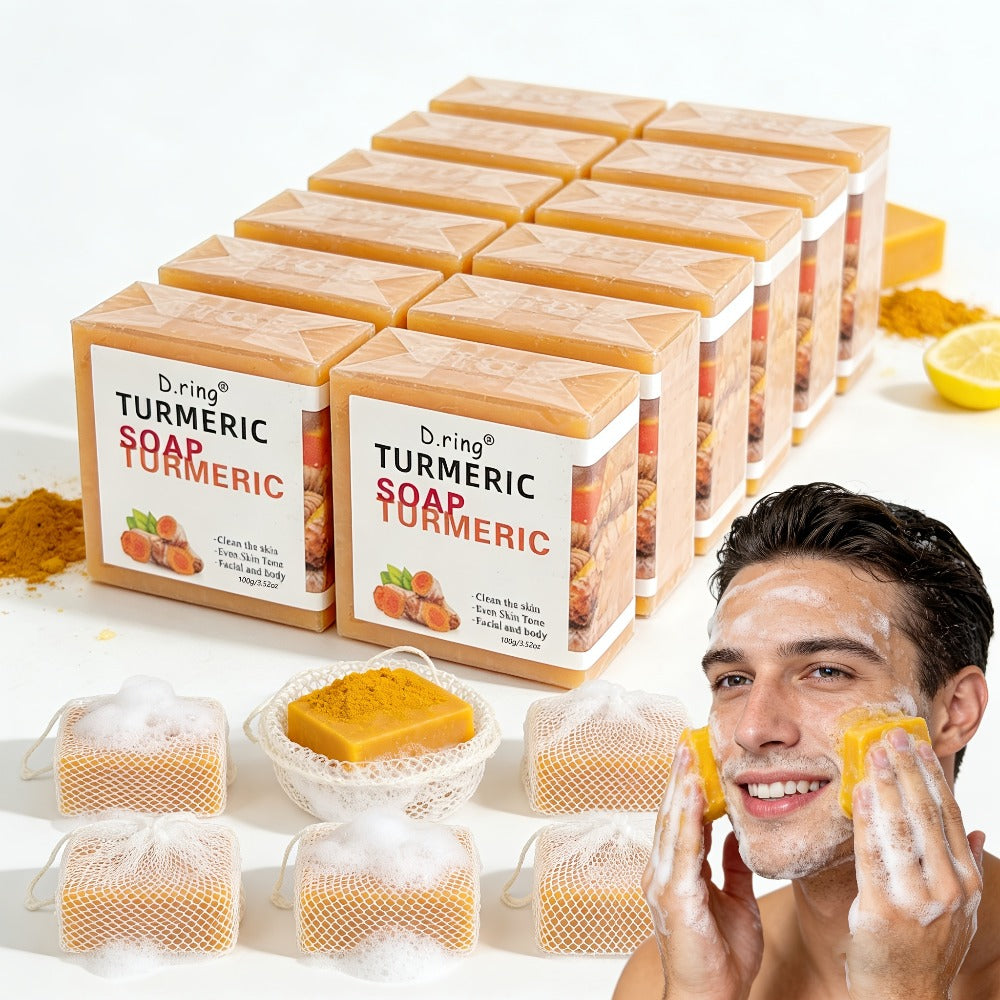 Turmeric Kojic Acid Soap Bar - Natural Lemon Brightening Face & Body Cleanser with Gentle Exfoliation, Paraben-Free Cold Processed Formula, All Skin Types, 15 Bars