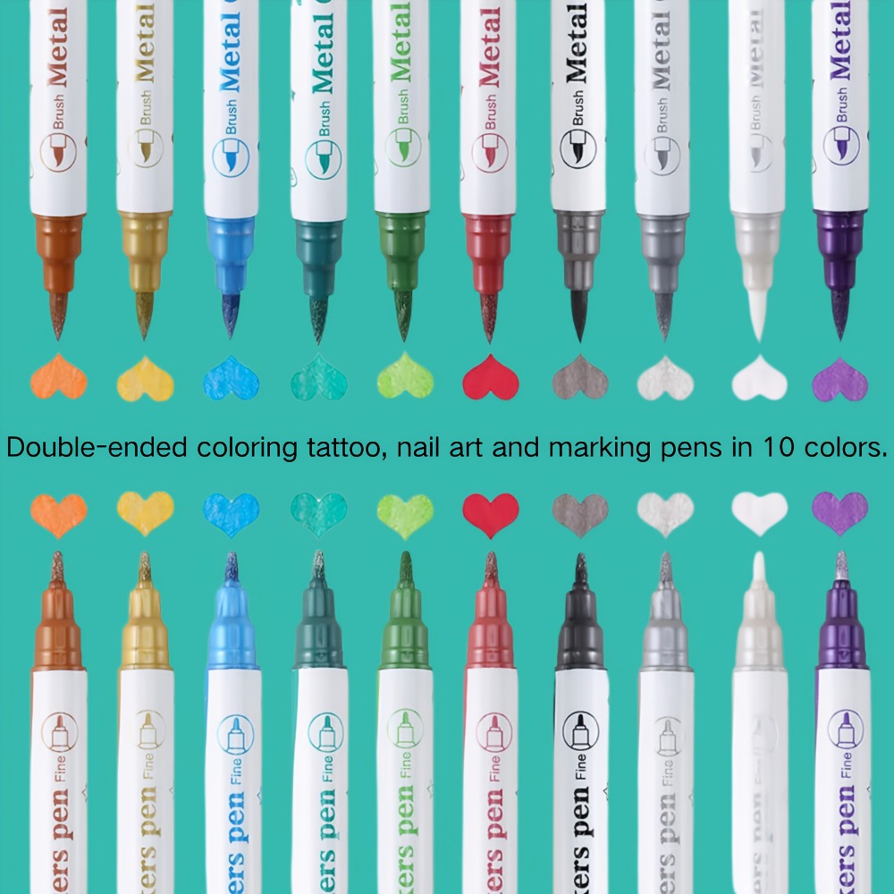 10pcs Double-ended Tattoo Pen Set + 114 Templates + Butterfly Temporary Tattoo Sticker Set Of Waterproof And Sweat-resistant Long-lasting DIY Design Tools, Easy to Remove And Washable Body Painting, The Ideal Choice for Party And Festival Gifts