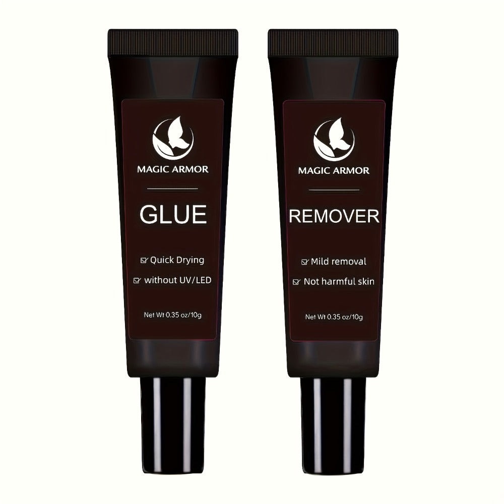 Nail Glue with Remover Kit Super Strong 10g for Acrylic Press-On False Nails - Long Lasting Nail Adhesive & Easy Glue Remover for DIY Salon Nail Art