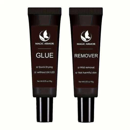 Nail Glue with Remover Kit Super Strong 10g for Acrylic Press-On False Nails - Long Lasting Nail Adhesive & Easy Glue Remover for DIY Salon Nail Art