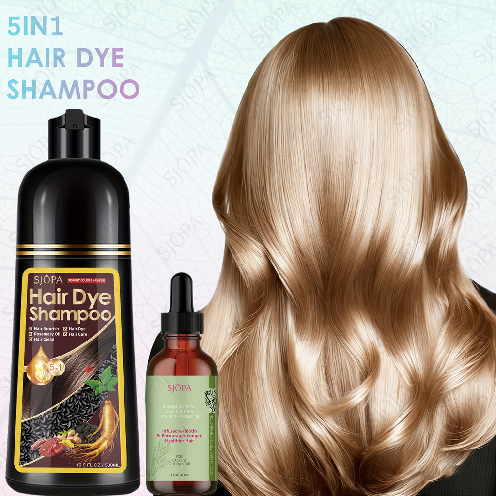 [Upgraded Version] SJOPA Hair Dye Kit 16.91Oz 5-In-1 Coloring Shampoo, Hibiscus Oil, Gentle on Skin, Natural & Safe Formula, Quick Coloring & Nourishing, Long-Lasting Hair Color Care, Salon-Quality at Home