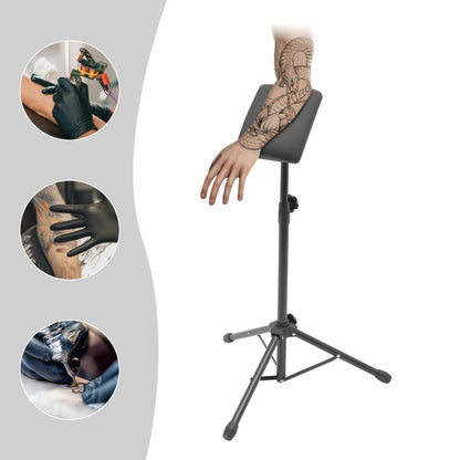 Tattoo Armrest Stand Adjustable Tripod with 15 Disposable Pads 10 Gloves 180° Angle PU Padded Arm Leg Rest Portable Collapsible Tattoo Chair Support for Tattoo Studio Salon & Beginners
