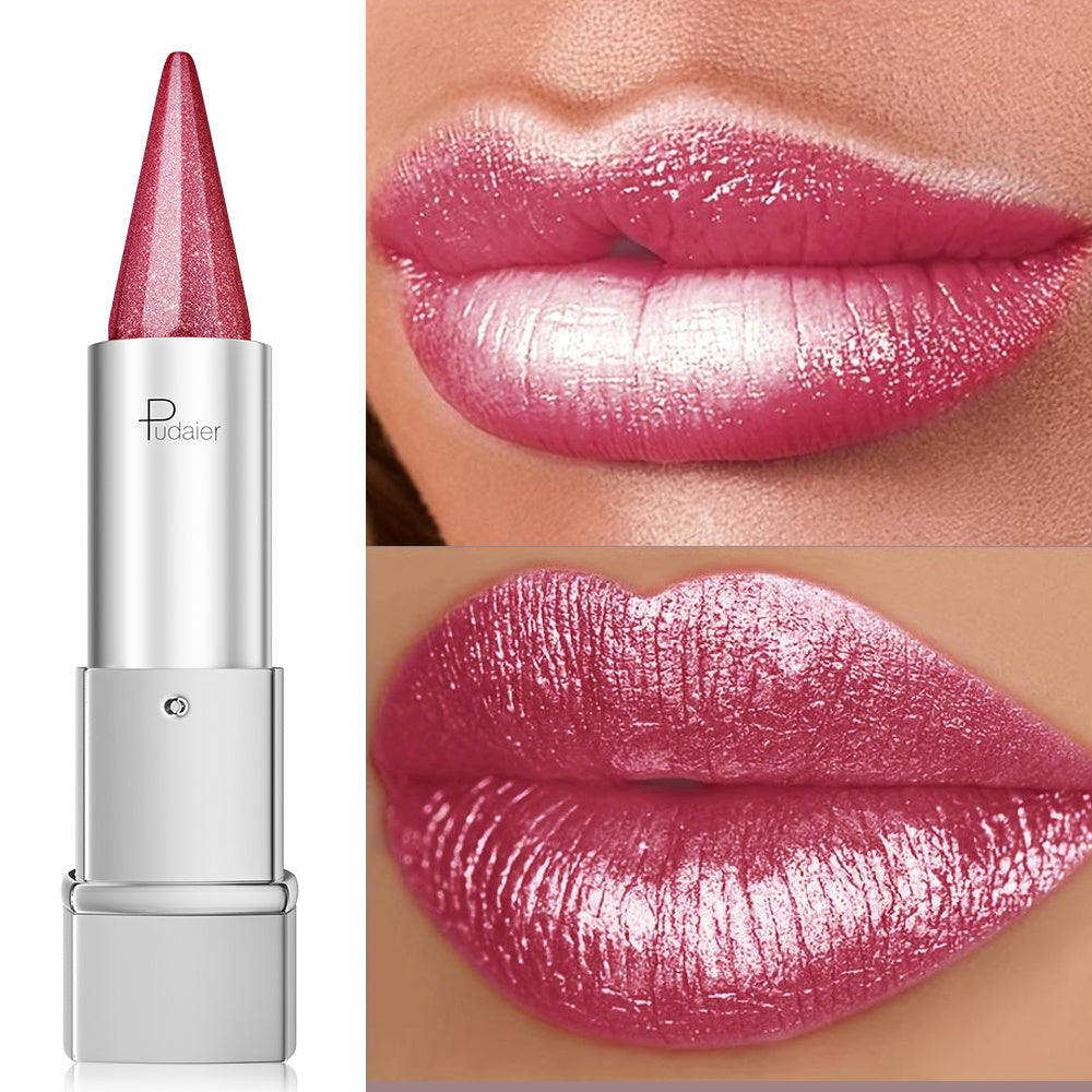 Pearlescent Metallic Lipstick Waterproof 24H Long-Lasting 5 Shades - Sparkle Pearl Finish Non-Fading Non-Stick Cup Hydrating Lip Color Fashion Makeup Women