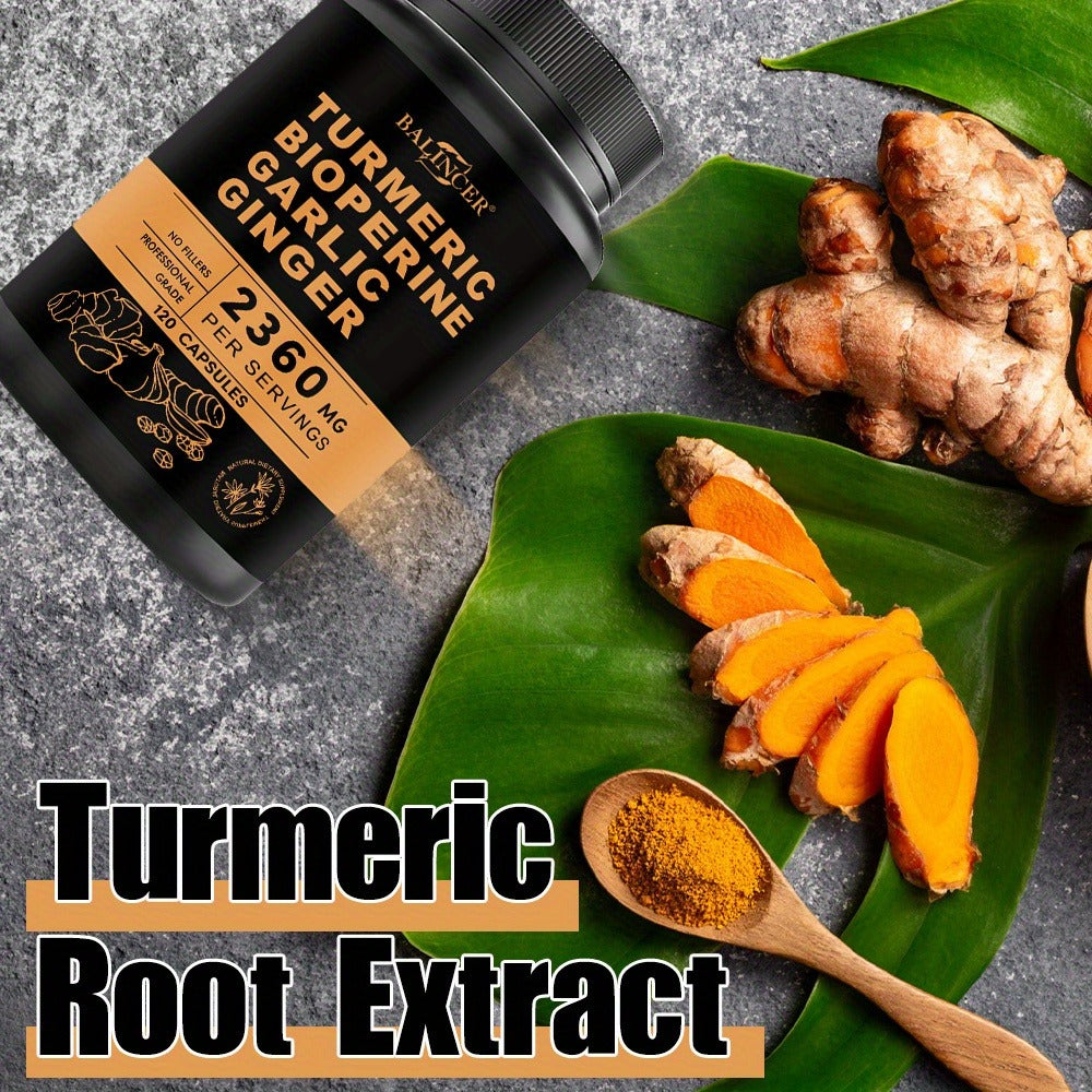 [Health Support Formula] Turmeric, Garlic, And Ginger Supplement, 2360mg Per Serving (Contains Turmeric, Ginger Root, Turmeric Root, And Black Pepper) - Premium Formula To Support Your Health - 120 Capsules Per Bottle (Available In 1, 2, Or 3 Bottles)