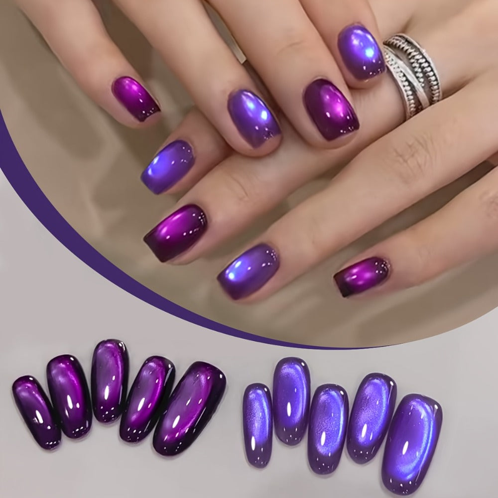 XEIJAYI Frame Bottle Nine Purple Fire + M130 - A New Set of Nail Art Featuring Super Bright Cat Eye Gel in Four Colors, Showcasing an Ultra-Glossy Glass Bead Effect with a Purple Iridescent End