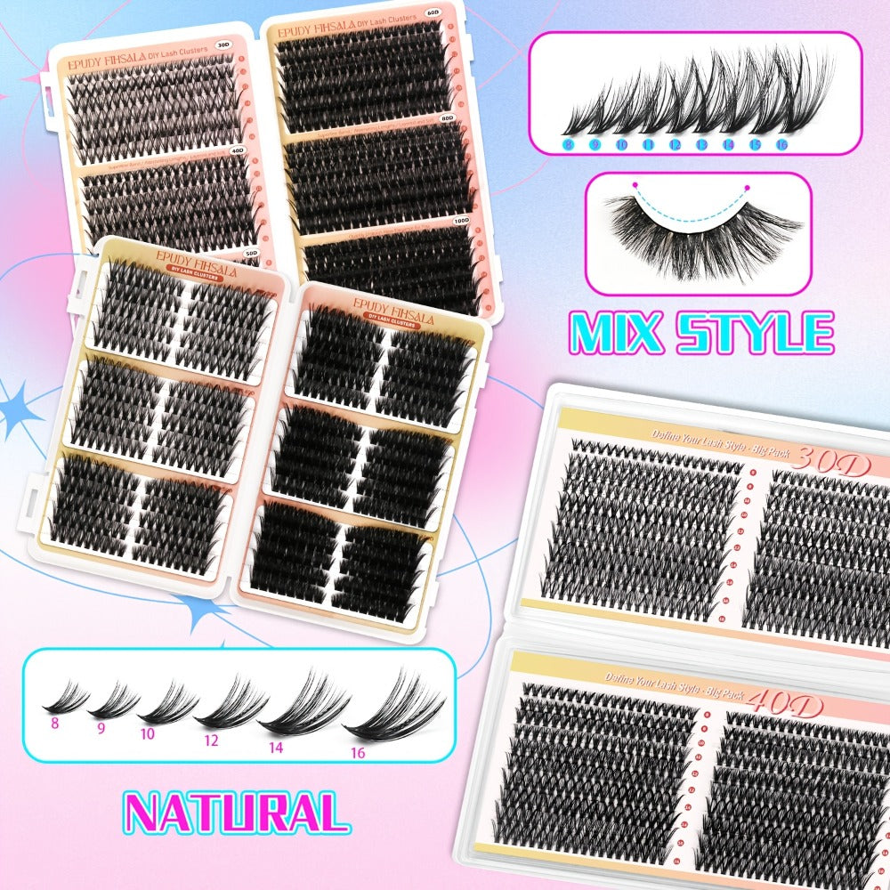 272pcs/5 Boxes Mixed Length Lash Clusters Kit Gift Set, 30D-100D Volume Cluster Lashes with Tweezers & Mascara Wands, Soft Fluffy Eyelash Clusters for Natural Or Glam Look, Perfect Gifts for Her & Mom