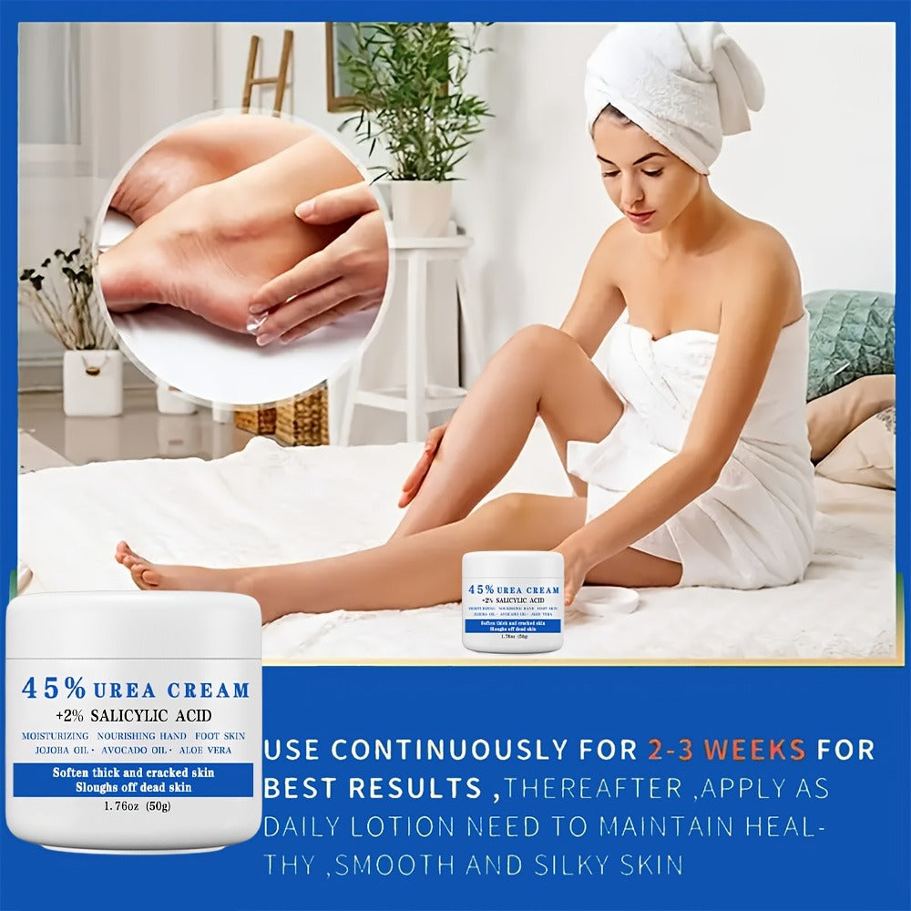 Foot Cream 45% Urea & 2% Salicylic Acid | Cracked Heel Repair Lotion for Dry Rough Thick Skin | Exfoliating Dead Skin Softening & Repairing Foot Care Treatment 1.76oz