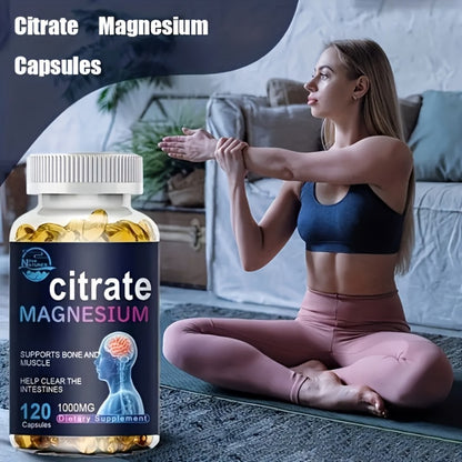 Magnesium Citrate Capsules 1000mg 120 Count — High Absorption Formula for Sleep Relaxation Muscle Health & Natural Energy Support for Women and Men | 60-Day Supply