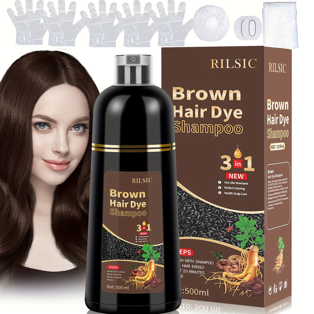 RILSIC 3pcs Hair Dye Shampoo 3-In-1 for Gray Hair, Long-Lasting And Herbal Ingredients Natural Shampoo Hair Dye Effect in Minutes Halloween Gift for Girlfriends/Boyfriends