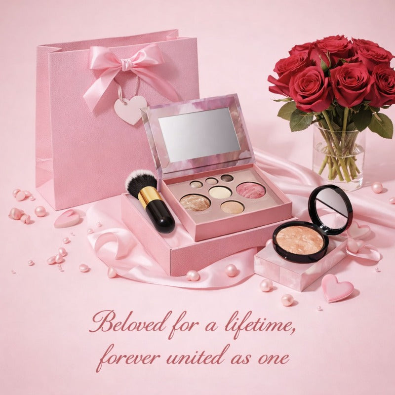 Baked Makeup Palette Set 3pcs - 7-Color Face Powder Blush Eyeshadow Trio & Concealer Brush - Portable Travel Compact for Flawless Finish - Valentine's Day Gift Set for Women All Skin Tones