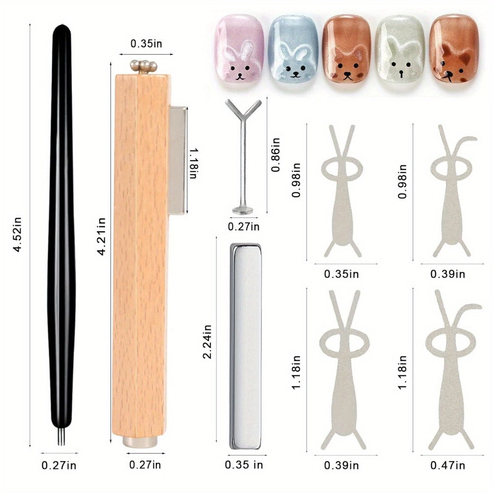 11pcs Cat Eye Magnet for Nails - Heart, Bunny, 3in 1 Nail Magnet Design Heart Gel Nail Polish Magnet Stick Strong Magnetic Nail Polish Tools for Nail Art Salon, Home