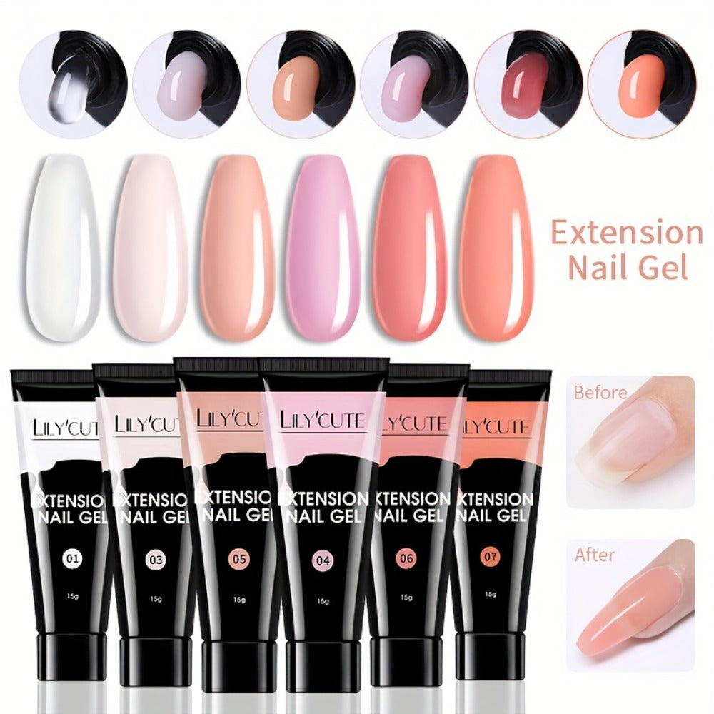 Nail Extension Gel Quick Builder White Nude Pink Crystal Acrylic UV LED Nail Construction Kit for Salon & Home Manicure 0.51oz 15g
