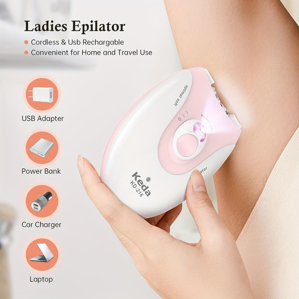 HATTEKER Women' 2-Speed Rechargeable Electric Epilator & Portable Hair Remover with USB-Powered, Stainless Steel Blades & Ergonomic Design for Painless Shaving - Suitable for Legs, Bikini, Face Epilation, Shaver