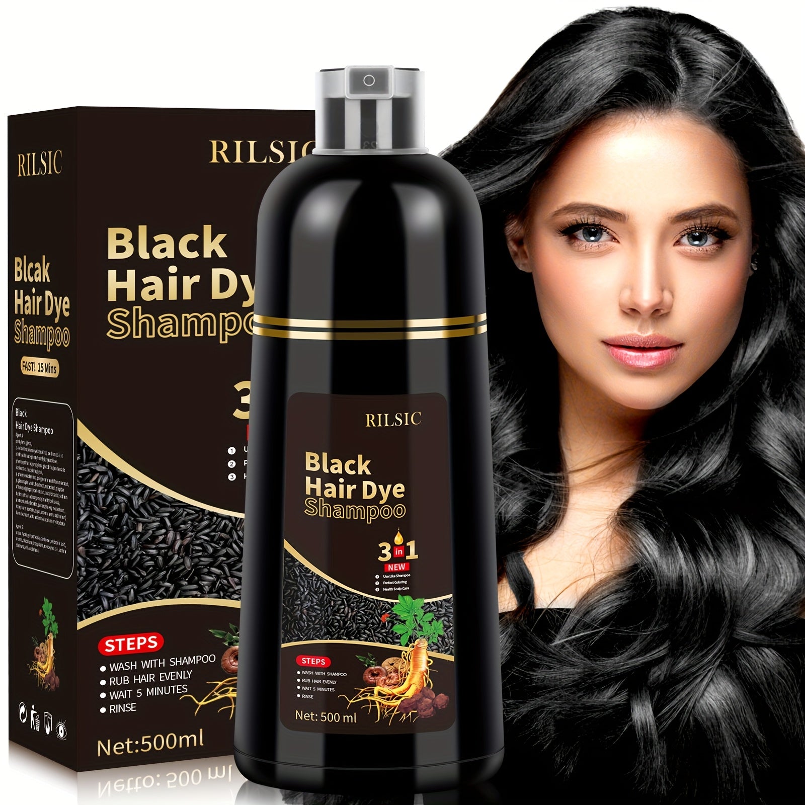 16.91oz Hair Dye Shampoo for Grey Hair, Natural Plant-Based Dye, Herbal Natural Hair Dye 3In 1- Dyeing And Washing Care, Non-Stick to The Scalp, Covering White Hair, Hair Dye Hair Color Shampoo Coloring in Minutes for Unisex (Black, Brown)