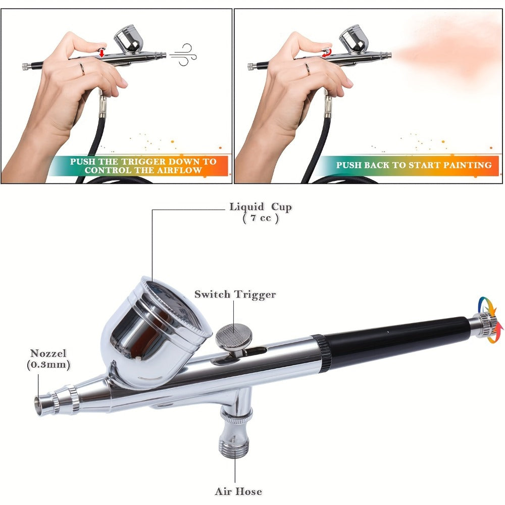 Airbrush Kit Portable Dual-Action Airbrush Gun And Mini Air Compressor Set for Make Up, Art Painting, Cake, Manicure, Spray Model, Craft, Hydrating And Beauty, And More
