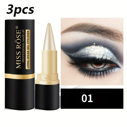 Matte Eyeliner Gel Pencil 3pcs Black Waterproof Long-Lasting Smudge-Proof Creamy Single Tip Eye Liner Sweat-Resistant Gentle Skin Professional Eye Makeup Women
