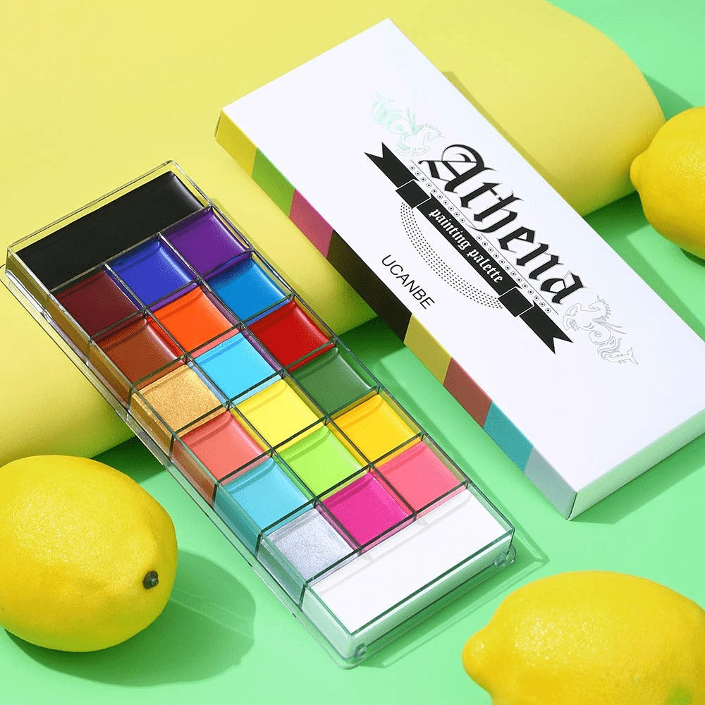 Face Body Paint Palette 20 Colors Oil-Based - Halloween SFX Makeup Kit Black White Flash Tattoo Cosplay Festival Stage Artist Full Size 168g