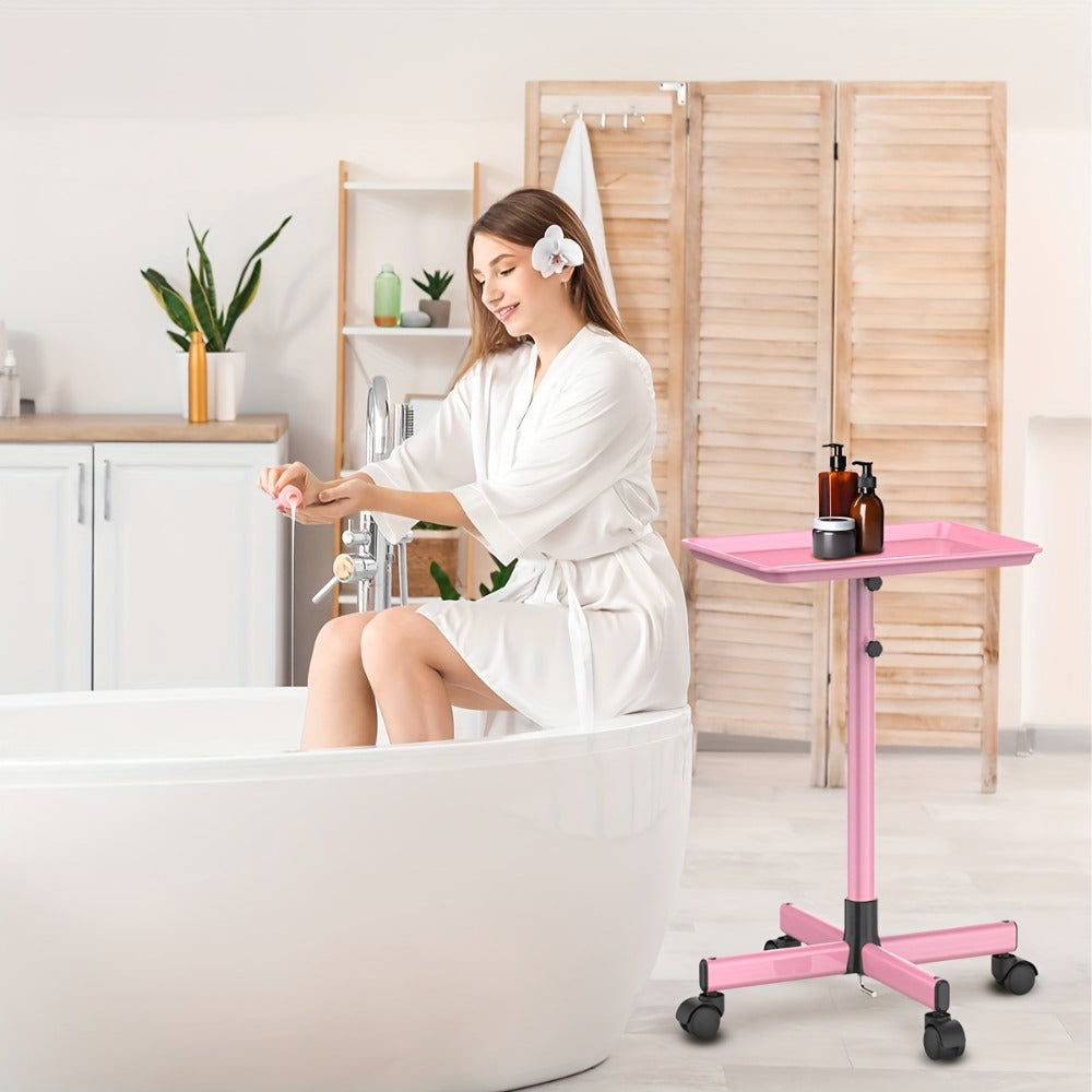 Premium Salon Tray On Wheels, Salon Rolling Tray Trolley For Salon Essentials, Adjustable Height Provides Ample Storage For Hairstylist Tray, Tattoo Tray Use