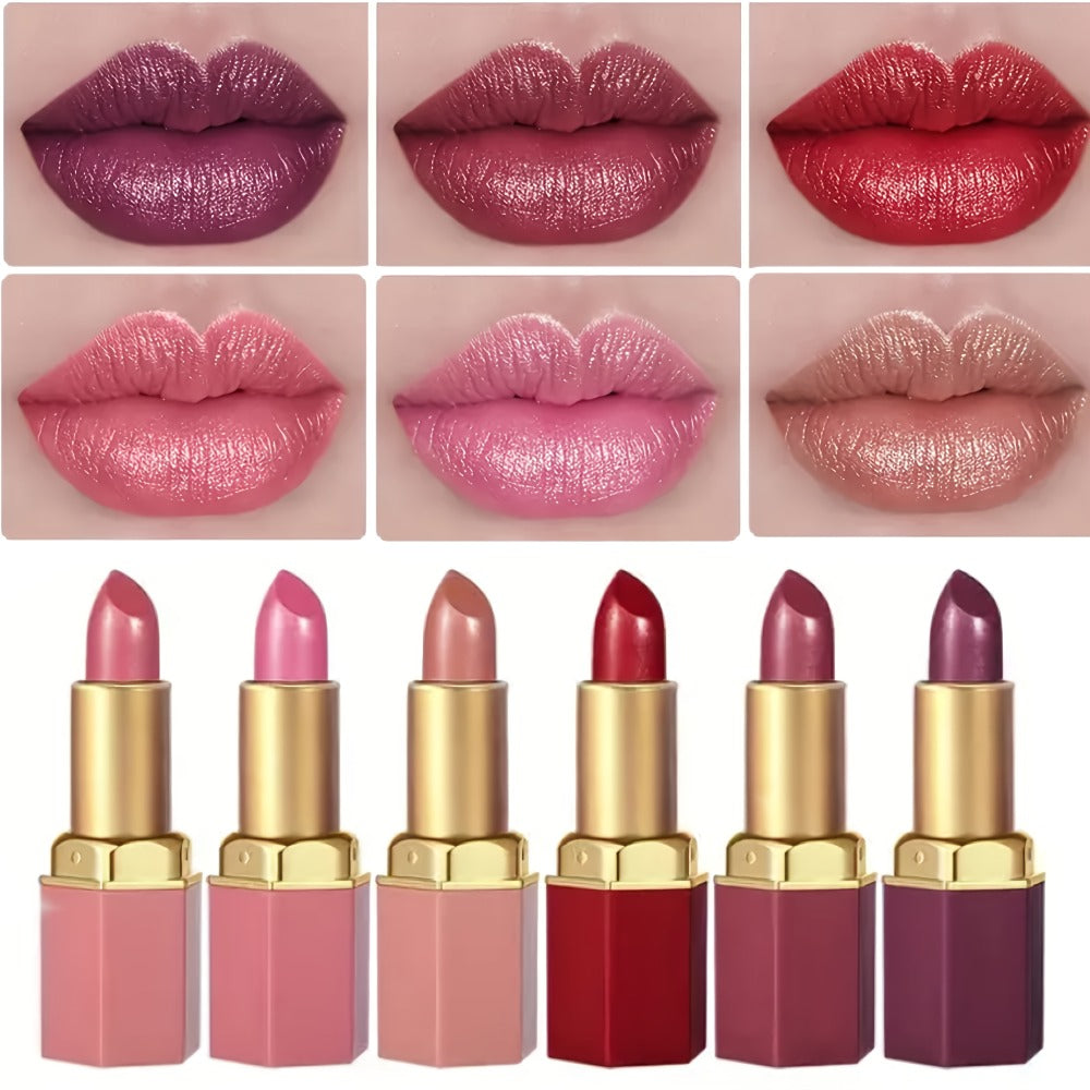 Cream Lipstick Set 6 Colors - Long Lasting Moisturizing Lip Color for All Skin Tones, Everyday & Party Makeup, Perfect Women's Gift
