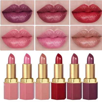 Cream Lipstick Set 6 Colors - Long Lasting Moisturizing Lip Color for All Skin Tones, Everyday & Party Makeup, Perfect Women's Gift