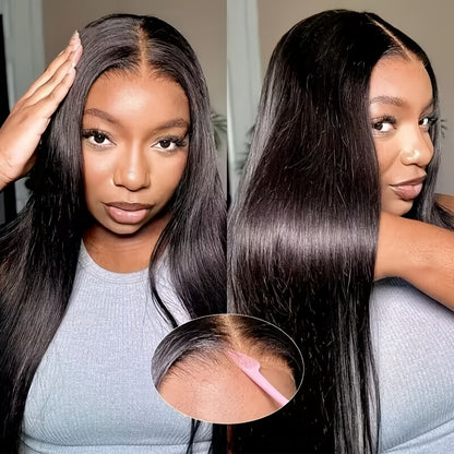 Put On and Go Glueless Human Hair Wig Bone Straight – Pre Cut 6x4.5 Transparent Lace, 200% Density Pre Plucked, Ready to Wear in 3 Seconds, Natural Black & Natural Color, 10–34 Inch