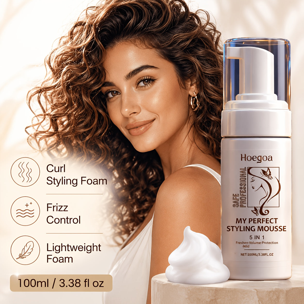 Hair Styling Mousse 100ml/3.38fl.oz, Mint Extract, Hyaluronic Acid, Mild Ingredients, Lasting Styling And Moisturizing, Make Hair Look Good All Day Long, Gift for Women, Mom, Girlfriend