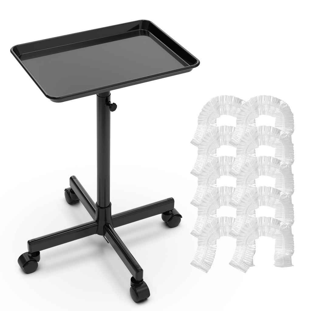 Salon Tray on Wheels with 10 Disposable Covers – Premium Adjustable Rolling Tray for Tattoo, Spa, Salon, Clinic & Hairstylist – Stylish, Dirt-Proof, Mobile Utility Trolley for Beauty & Professionals