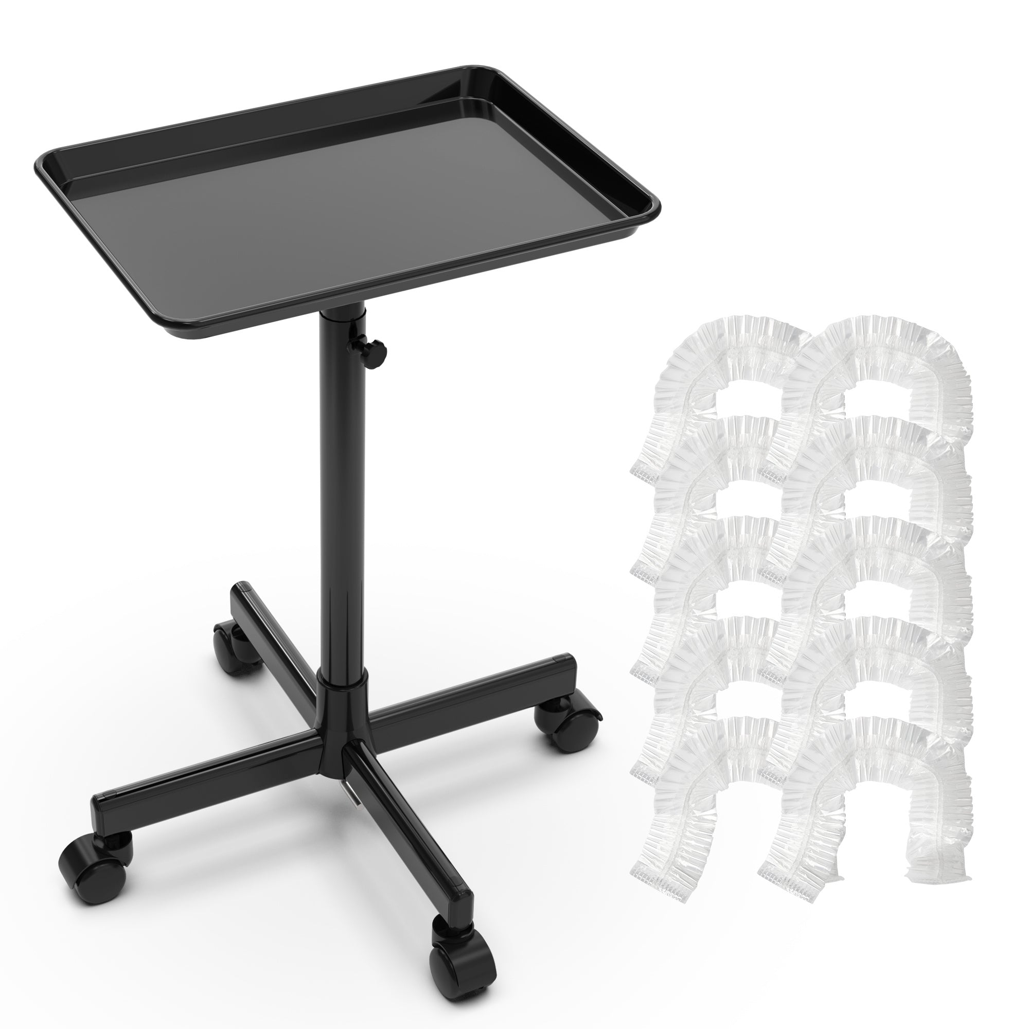 Salon Tray on Wheels with 10 Disposable Covers – Premium Adjustable Rolling Tray for Tattoo, Spa, Salon, Clinic & Hairstylist – Stylish, Dirt-Proof, Mobile Utility Trolley for Beauty & Professionals