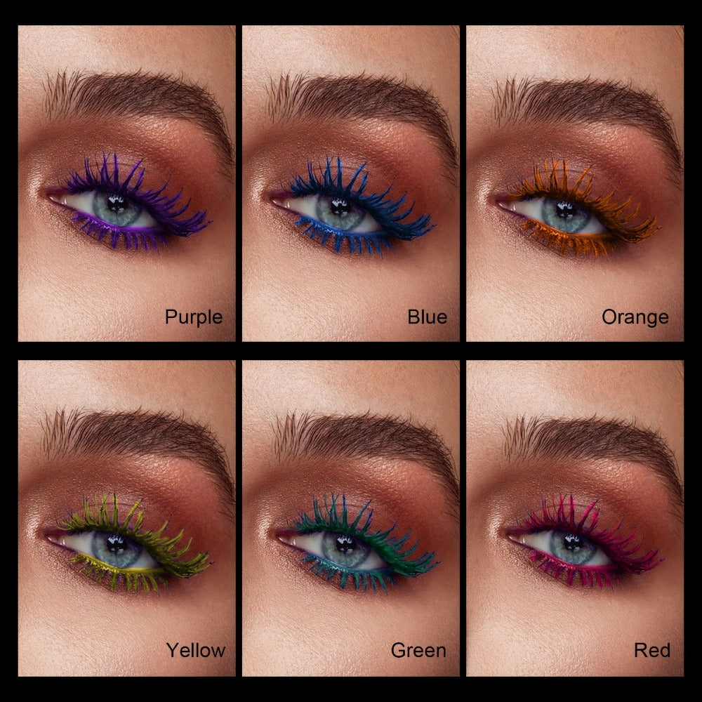 Colorful Mascara Set 6pcs - Curling Volumizing Waterproof Smudgeproof Long-Lasting Mascara for Eyelashes, Purple Green Red Yellow Orange Blue Mascara, Makeup Gift Set for Girls