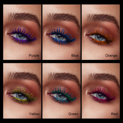 Colorful Mascara Set 6pcs - Curling Volumizing Waterproof Smudgeproof Long-Lasting Mascara for Eyelashes, Purple Green Red Yellow Orange Blue Mascara, Makeup Gift Set for Girls
