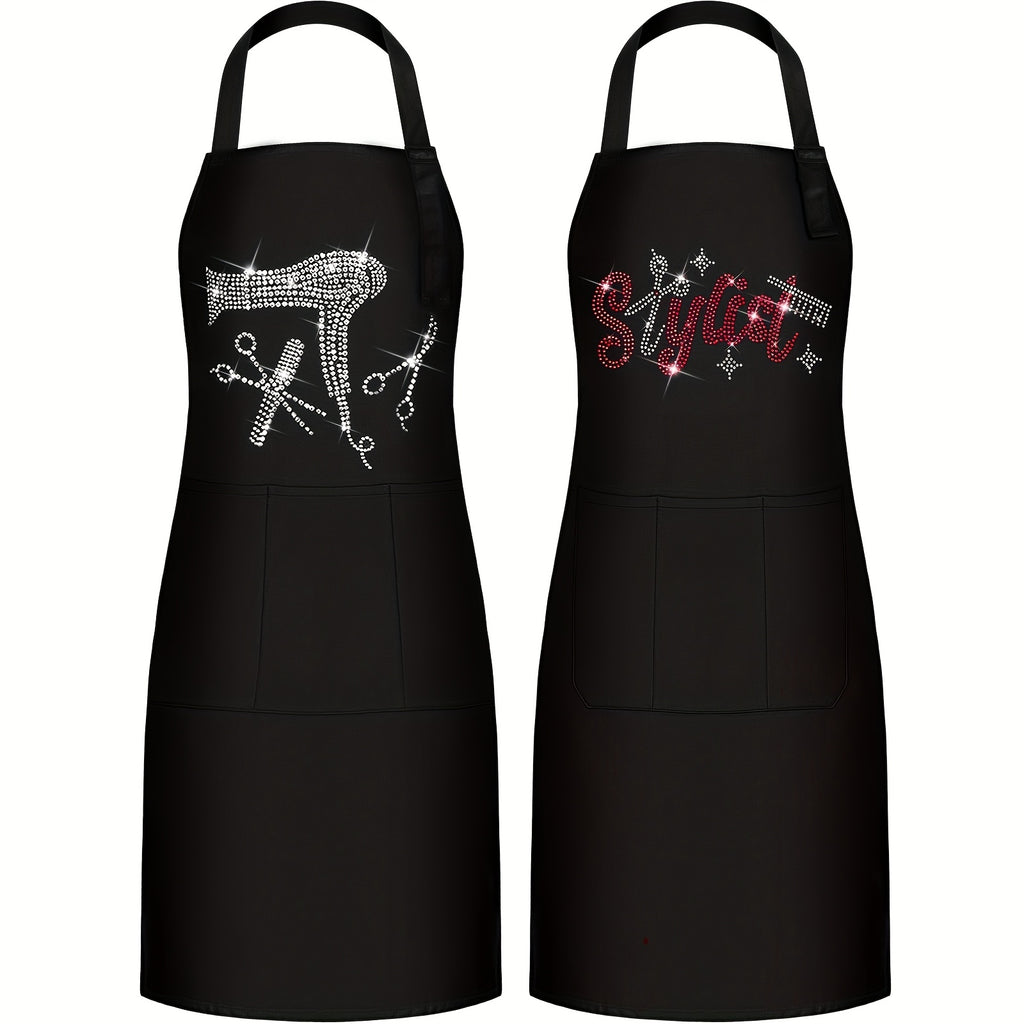Set of 2 Aprons for Hair Stylists, Featuring Rhinestone Tools, 3 Pockets, And Material, Ideal for Barbers And Salons