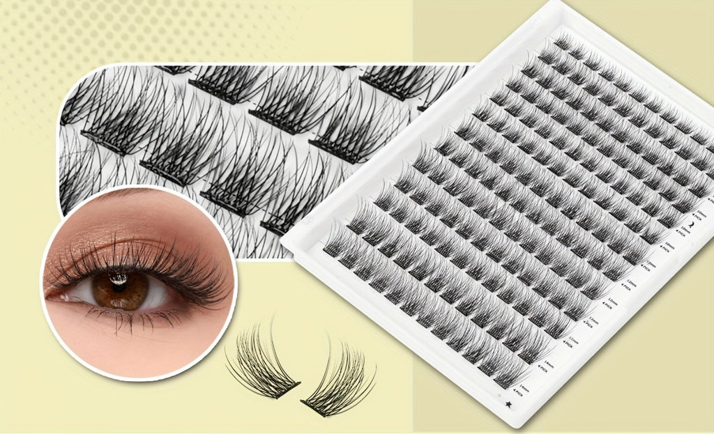 156pcs Self Adhesive Eyelashes Clusters Kit with 2 Tweezers Lash Clusters DIY Eyelashes Pre Glued Reusable No Glue Needed No Remover No Residue
