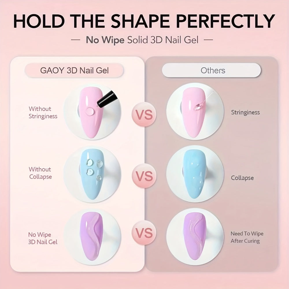 3D Nail Gel - Nail Art Sculpting Gel Nail Gel 0.51oz*2 No Wipe Clear Gel Nail Gel, Nail Design DIY Nail Art for 3D Gel Nail Polish Painting Nail Painting Gel Decoration Nail Art