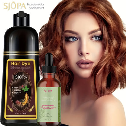 Hair Dye Kit 3-in-1 Color Shampoo with Rosemary Hair Oil - Natural Safe Formula Quick Coloring Gentle on Skin Unisex 500ml Black Brown Red Purple Silver Multi Color