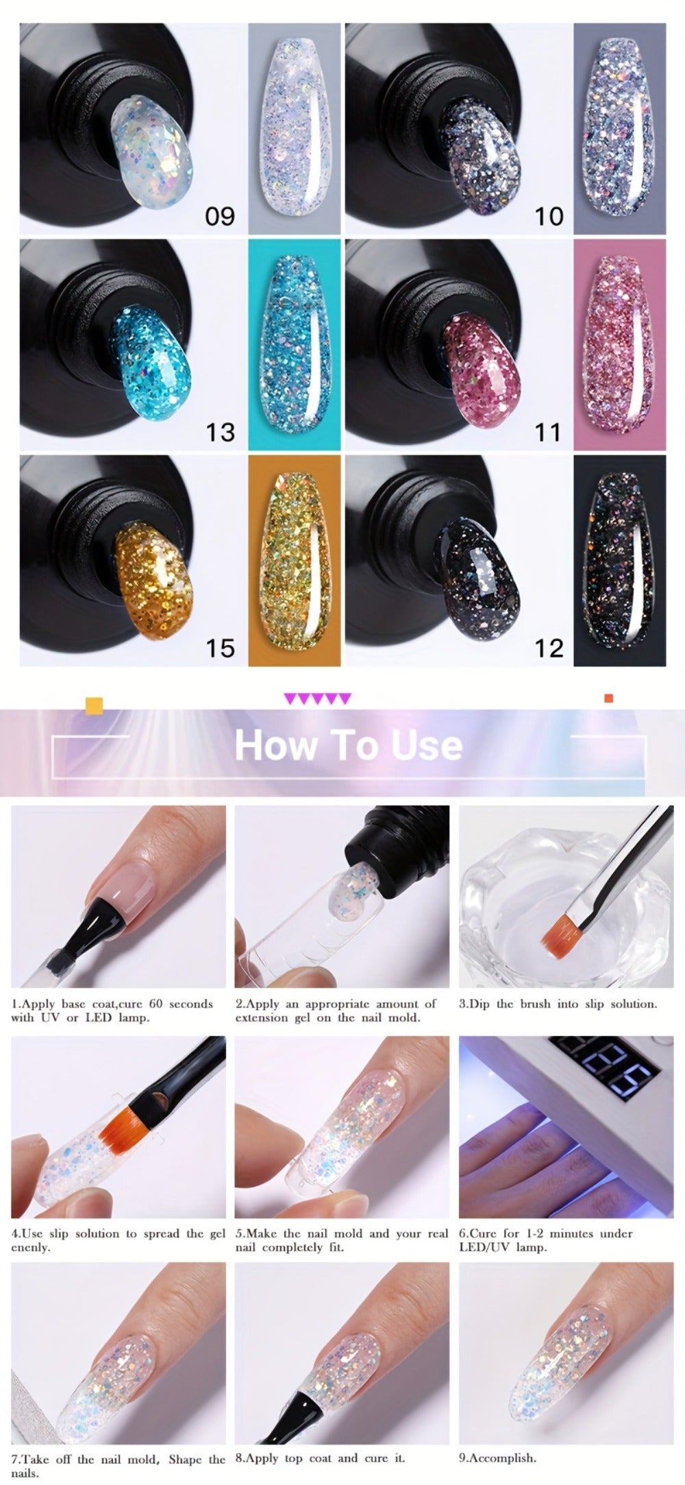 Nail Extension Gel Quick Builder White Nude Pink Crystal Acrylic UV LED Nail Construction Kit for Salon & Home Manicure 0.51oz 15g