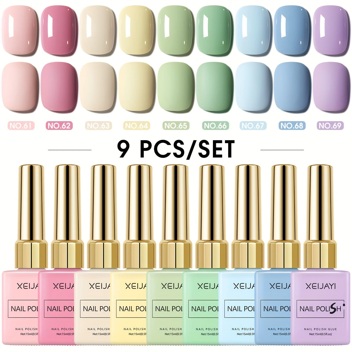 Gel Nail Polish Set 9 Colors - Macaron High Saturation LED UV Gel Polish Kit in Square Bottles for Salon & DIY Nail Art, Long-Lasting Chip-Resistant Finish