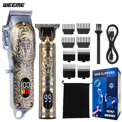 Hair Clipper & Beard Trimmer for Men USB-C Charging Electric Razor with 4 Guide Combs Dragon & Phoenix Design - Hair Shaving Cutting Body Hair Kit Gold Black Bronze