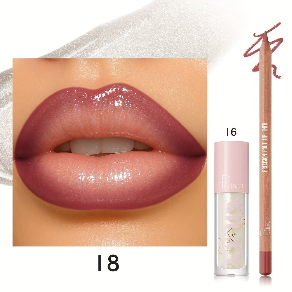 Matte Lip Liner and Glitter Lipstick Set Waterproof Long Lasting Gradient Lip Kit Smooth Blending Bold Color for All Skin Tones Daily Party Makeup