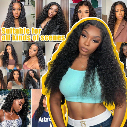 HD Lace Front Wig 13x4 Deep Wave Human Hair 250% Density Glueless Wear and Go Pre-Plucked Pre-Cut Natural Black Long Wig Women 28-34 Inch Beginner Friendly