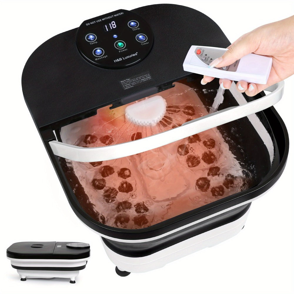 Foldable Foot Spa Bath, Space Saving, Function, 20 Massage Rollers, Touchscreen Temperature Display, Remote Control for Temperature & Time, Shower Sprayer, Ideal Heartfelt Gift for Mother's Day, Black & Gray