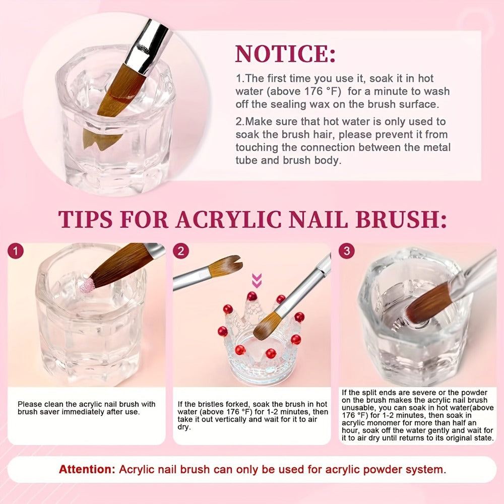 Acrylic Nail Brush Set, 4pcs Acrylic Nail Brush for Nails Size 10/12/14/16 Kolinsky Nail Art Brush for Acrylic Powder Application, Acrylic Nail Extension, 3D Nail Carving Nail Brush Set