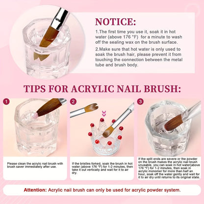 Acrylic Nail Brush Set 4Pcs Kolinsky Hair Nail Art Brushes Size 10 12 14 16 for Acrylic Powder Application Nail Extension 3D Nail Carving