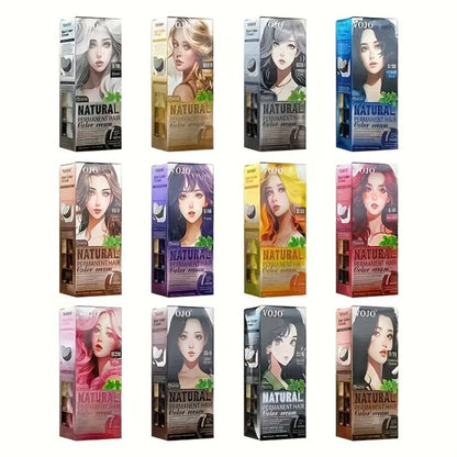 Hair Dye Kit Permanent Hair Color Cream with Developer & Applicator Tools - 12 Vibrant Shades Bleach Blonde Ash Grey Blue Brown Purple Pink Red Golden Black Long-Lasting At-Home Coloring Set
